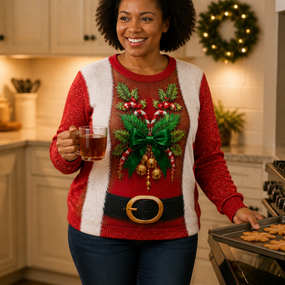 Santa Suit Christmas Sweater – Festive All-Over Print with Bells & Bow mockup-held-6ab0b847289b5e9e6f205f64.png