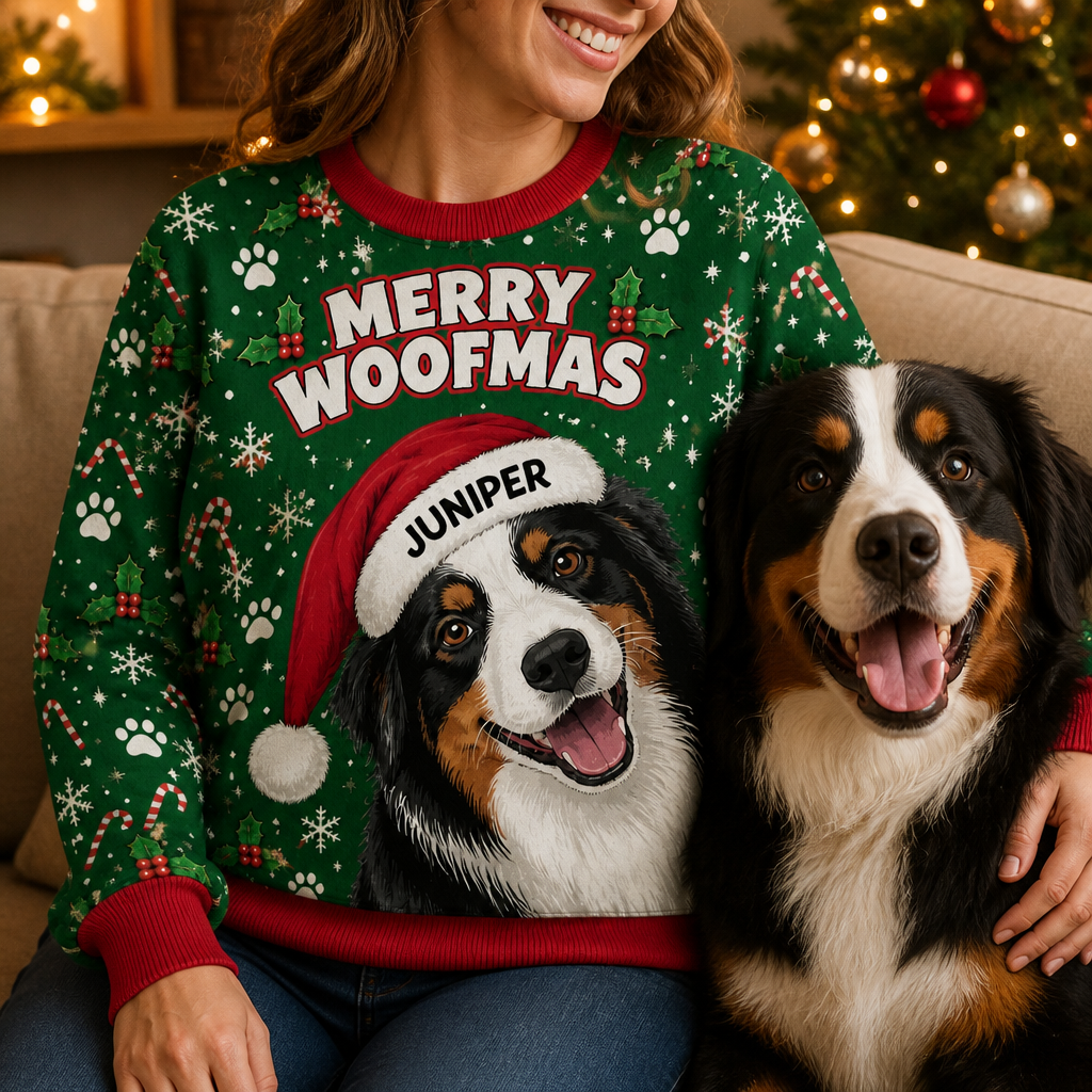 Merry Woofmas – Personalized Photo Ugly Sweatshirt – Christmas Gift mockup-held-6ab34a842a7f15d1cd7ece1e.png