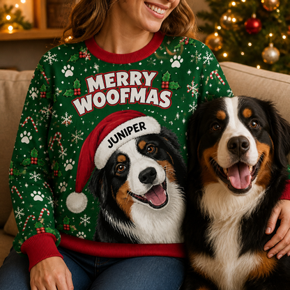 Merry Woofmas – Personalized Photo Ugly Sweatshirt – Christmas Gift mockup-held-6ab34a842a7f15d1cd7ece1e.png