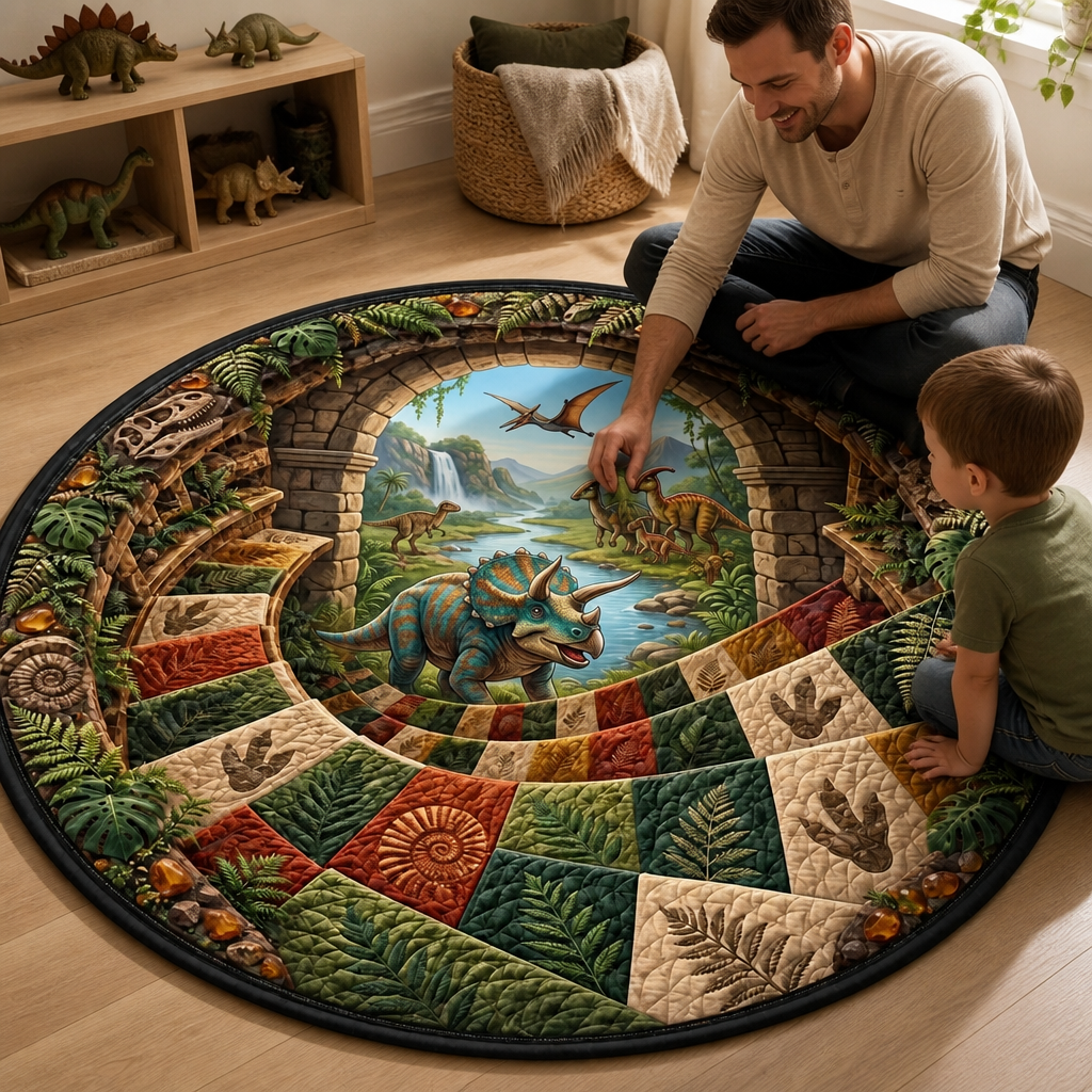 Dinosaur Valley Rug – 3D Portal Round Mat for Kids Room mockup-held-6ab34be76a247857113619c3.png