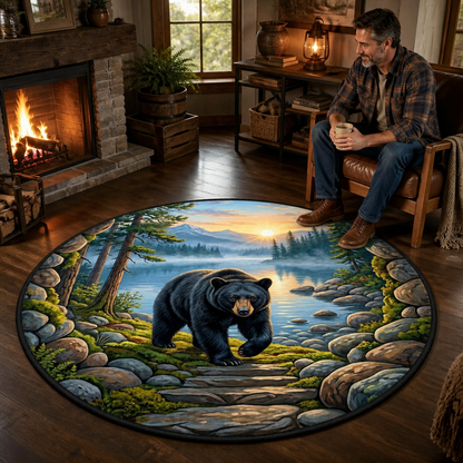 Black Bear Quilted Carpet – Mountain Lake Forest Wildlife Round Area Rug mockup-held-6ab35973ff62c5d4acb35b28.png