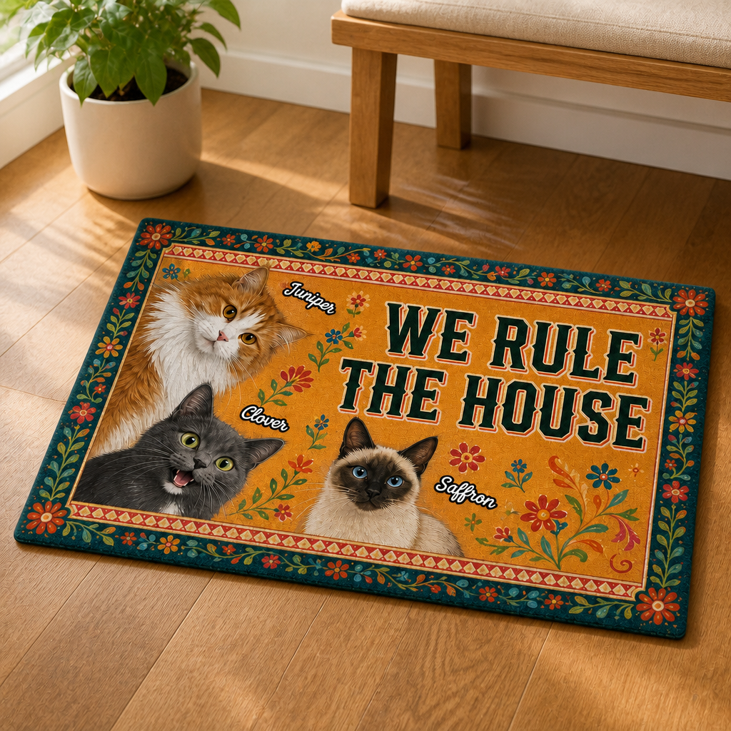 We Rule the House – Personalized Photo Doormat – Cat Lover Gift mockup-product-6a79355cc7d09ebf2624683b.png