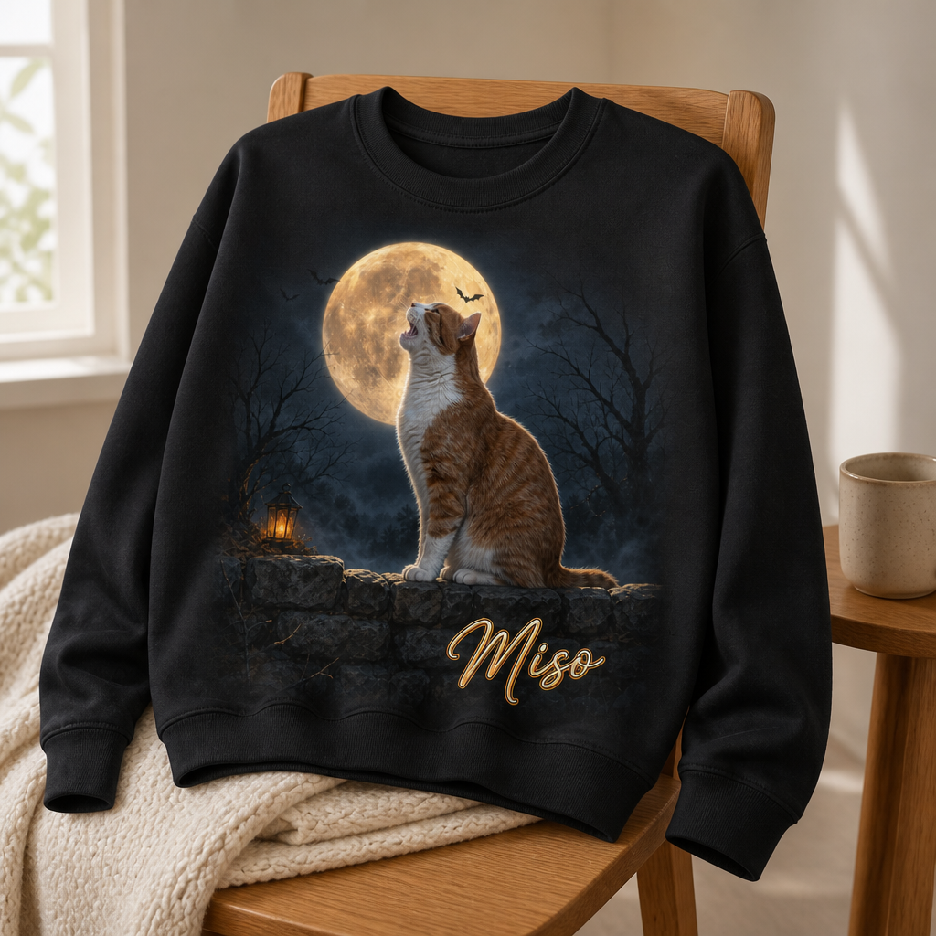 Personalized Halloween Cat Portrait T-Shirt – Custom Photo Moonlight Spooky Pet Shirt mockup-product-6a7d242143d332231ba00d9c.png