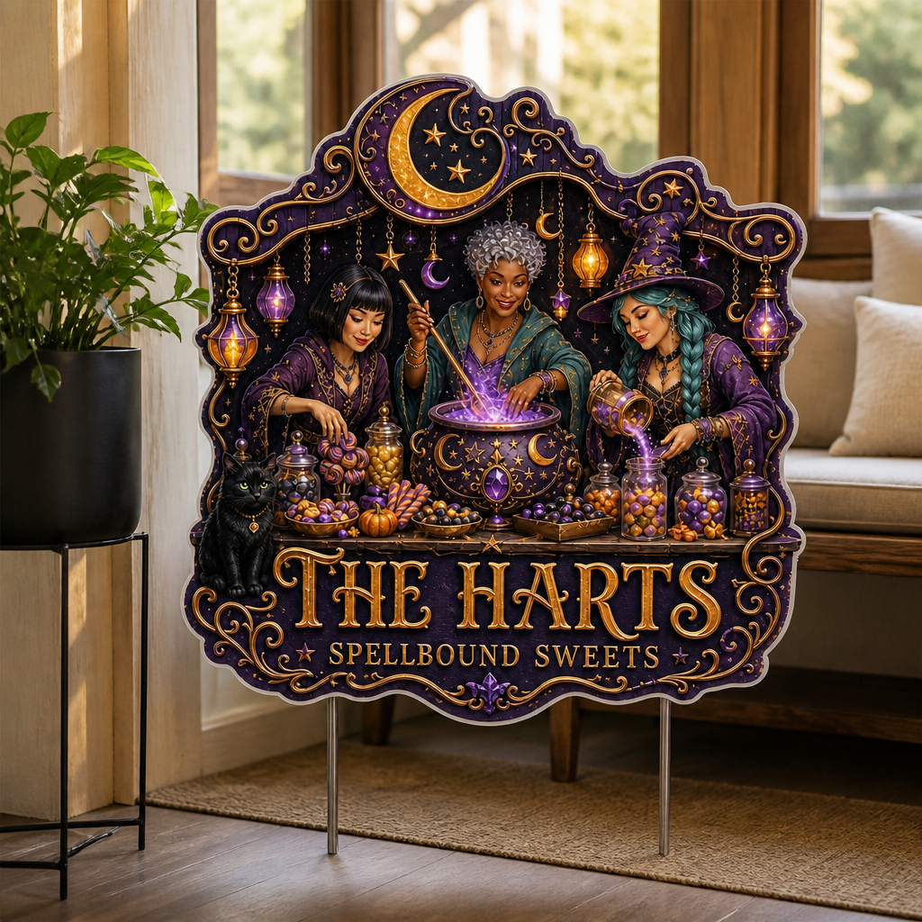 The Harts Spellbound Sweets – Personalized Yard Sign – Halloween Gift For Family, Friend mockup-product-6a7d3ad77146e8c55664fdfc.png