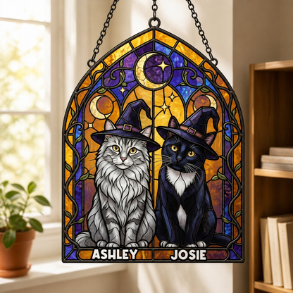 Personalized Halloween Cat Suncatcher – Custom Two Cats Stained Glass Hanging Ornament mockup-product-6a7e7373bfc2bb8b000aa5e7.png