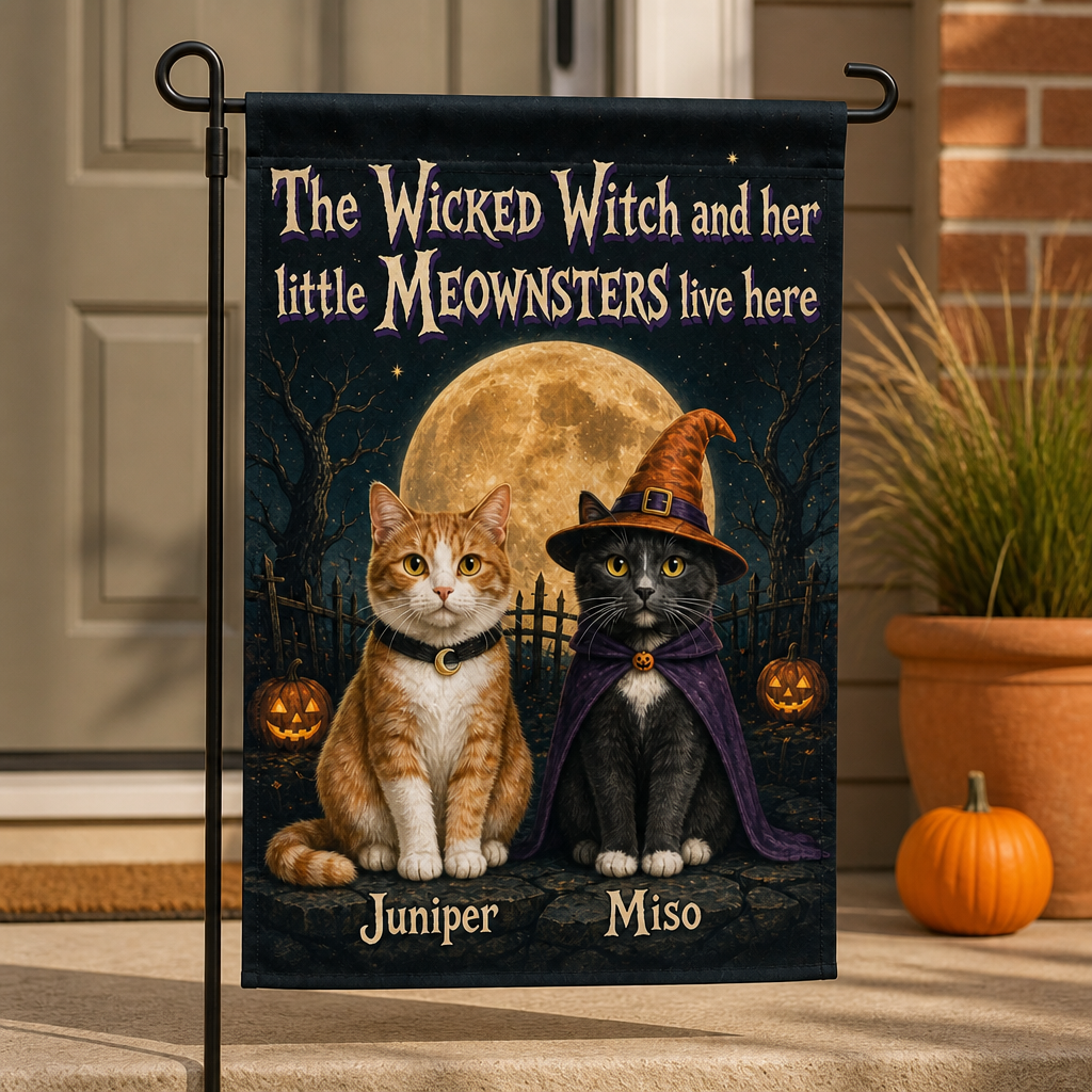 The Wicked Witch and her little MEOWNSTERS live here – Personalized Photo Flag – Halloween Gift mockup-product-6a7e88ff5c37dd62d6c0d5b5.png