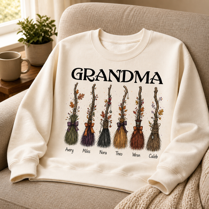 Grandma’s Little Broomsticks – Personalized Grandkids Names Sweatshirt – Halloween Gift for Grandma mockup-product-6a7e9cdf51ce9245c0a4c10d.png