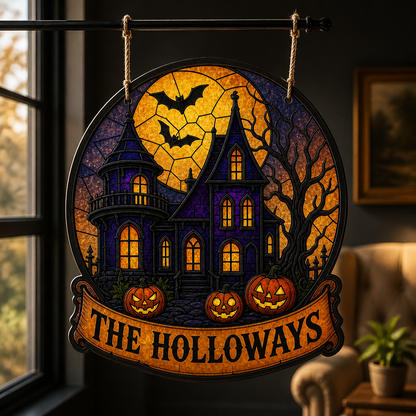 Personalized Haunted House Wood Sign – Custom Family Name Halloween Door Decor, Gift mockup-product-6a7ec17a83b698223e09456c.png