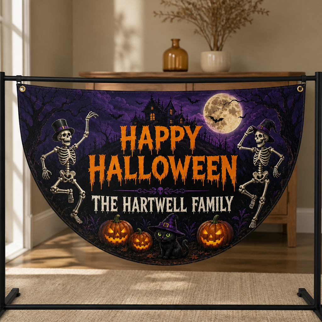 Skeleton, Pumpkin & Black Cat Outdoor Decor– Personalized Non-Pleated Fan Flag – Halloween Gift mockup-product-6a7ec1fa248709e56f7ae88b.png