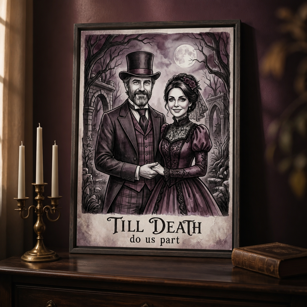 TILL DEATH do us part – Personalized Gothic Couple Portrait Canvas – Custom Photo Halloween, Wedding & Anniversary Gift for Husband and Wife mockup-product-6a7ec28483b698223e094572.png