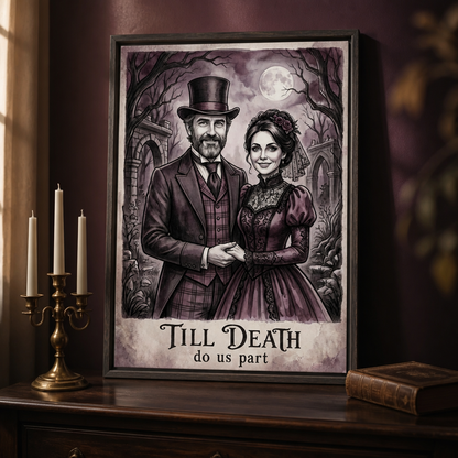 TILL DEATH do us part – Personalized Gothic Couple Portrait Canvas – Custom Photo Halloween, Wedding & Anniversary Gift for Husband and Wife mockup-product-6a7ec28483b698223e094572.png