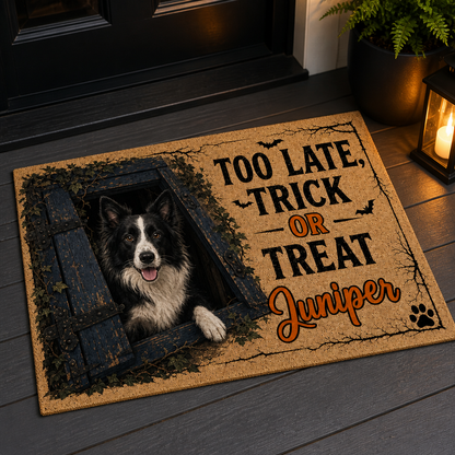 TOO LATE, TRICK OR TREAT Juniper – Personalized Photo Doormat – Halloween Gift mockup-product-6a7fe2de2b19edb947ec3b42.png