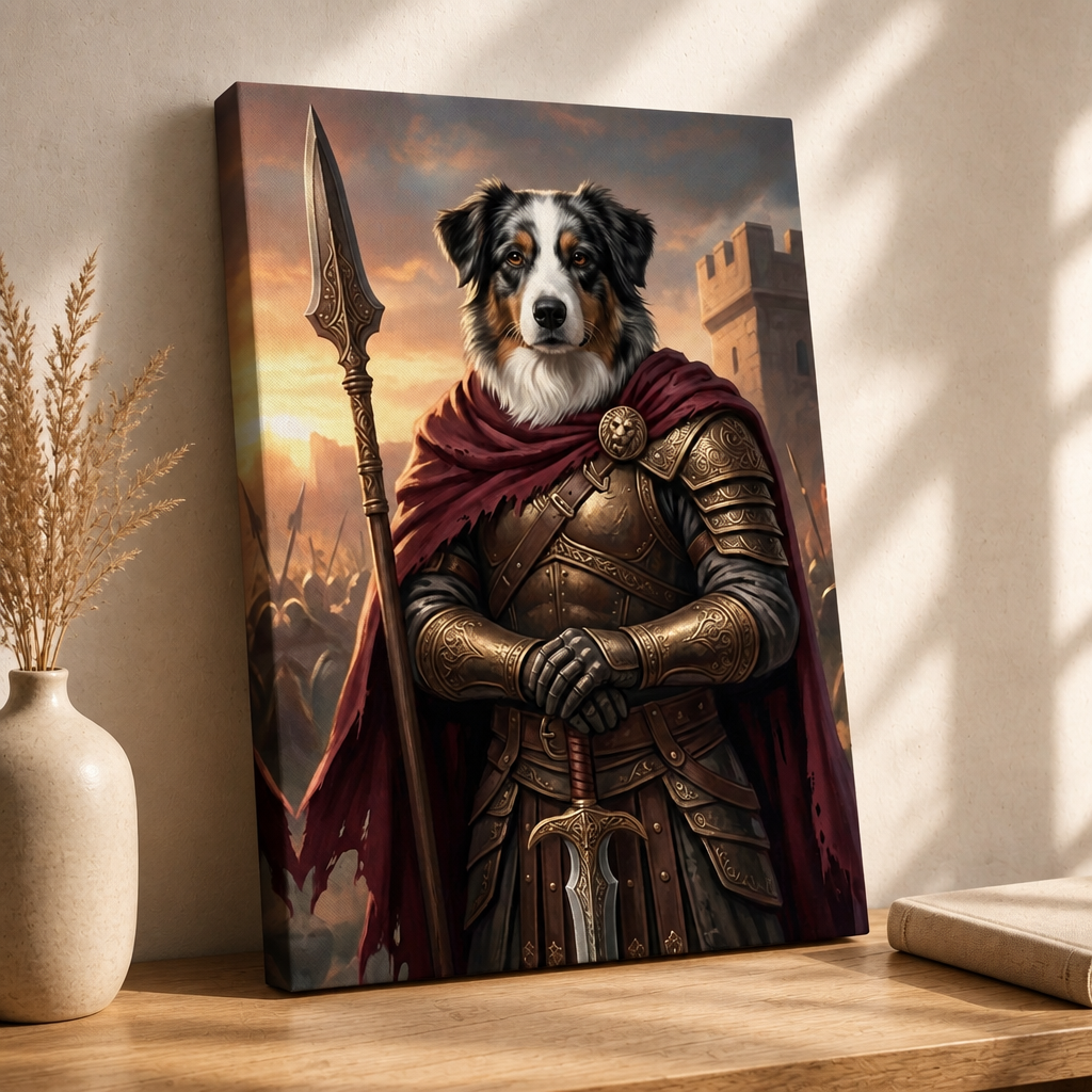 Custom Warrior Pet Portrait Canvas from Photo – Personalized Dog Knight Armor Wall Art mockup-product-6a7fe2f72b19edb947ec3b43.png