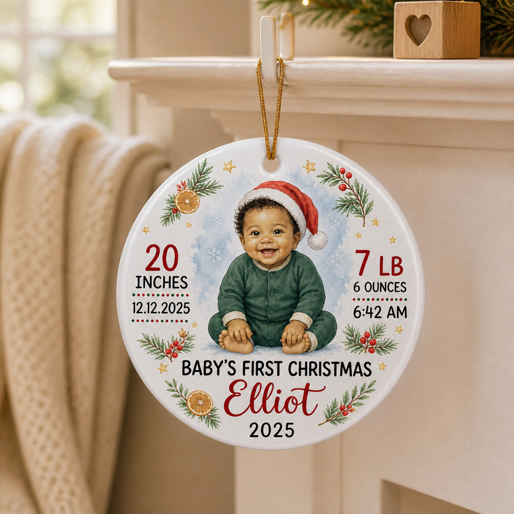 Baby's First Christmas – Personalized Photo Ornament – Christmas Gift For Son, Daughter, Baby mockup-product-6a826692f9d739e75a165c06.png