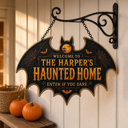 Custom Haunted Home Metal Sign – Personalized Spooky Halloween Home Decor – Gift For Family, Friends mockup-product-6a848aba070509669cb9a6c5.png