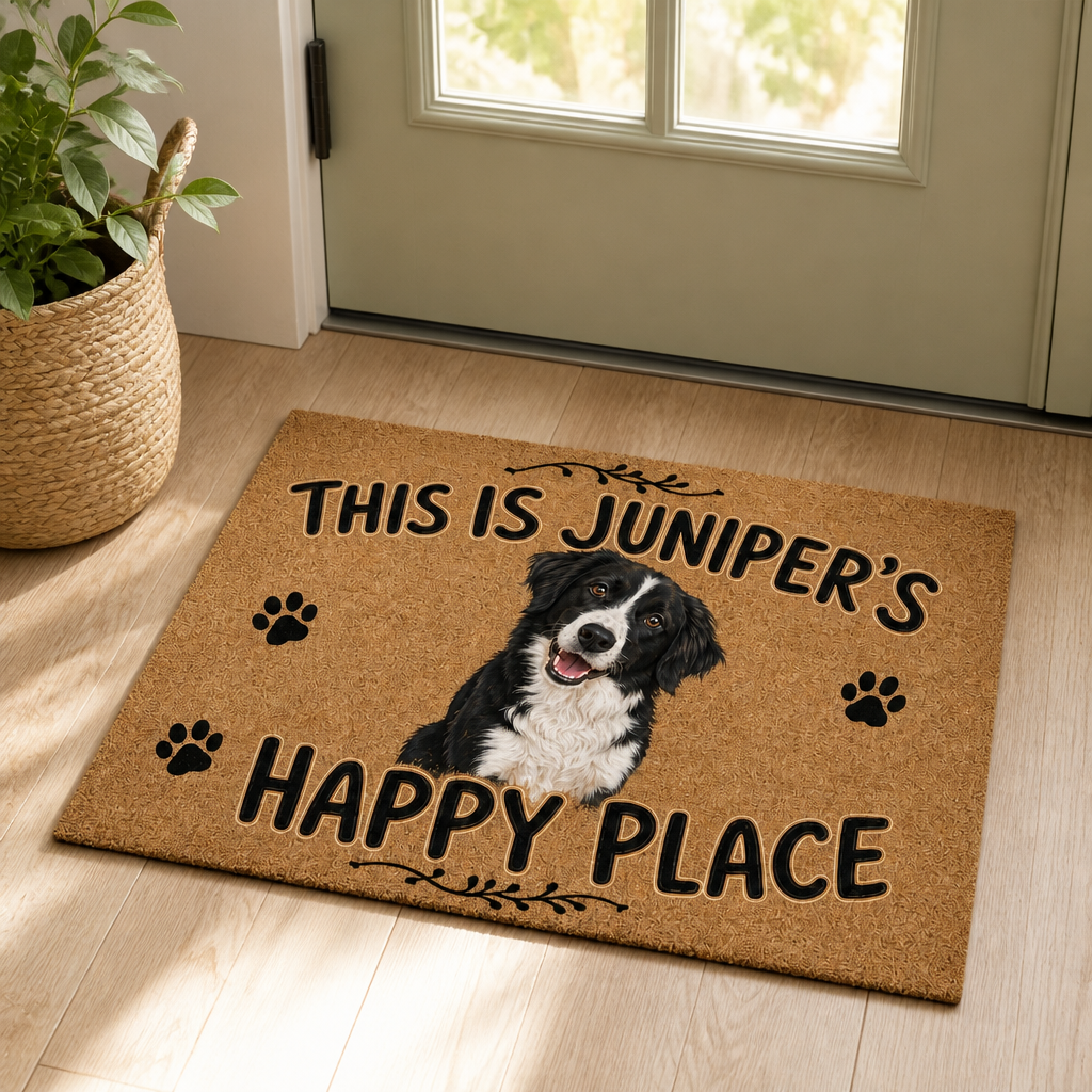 This Is Juniper's Happy Place – Personalized Photo Doormat – Dog Lover Gift mockup-product-6a865ea4c81da78f14943010.png