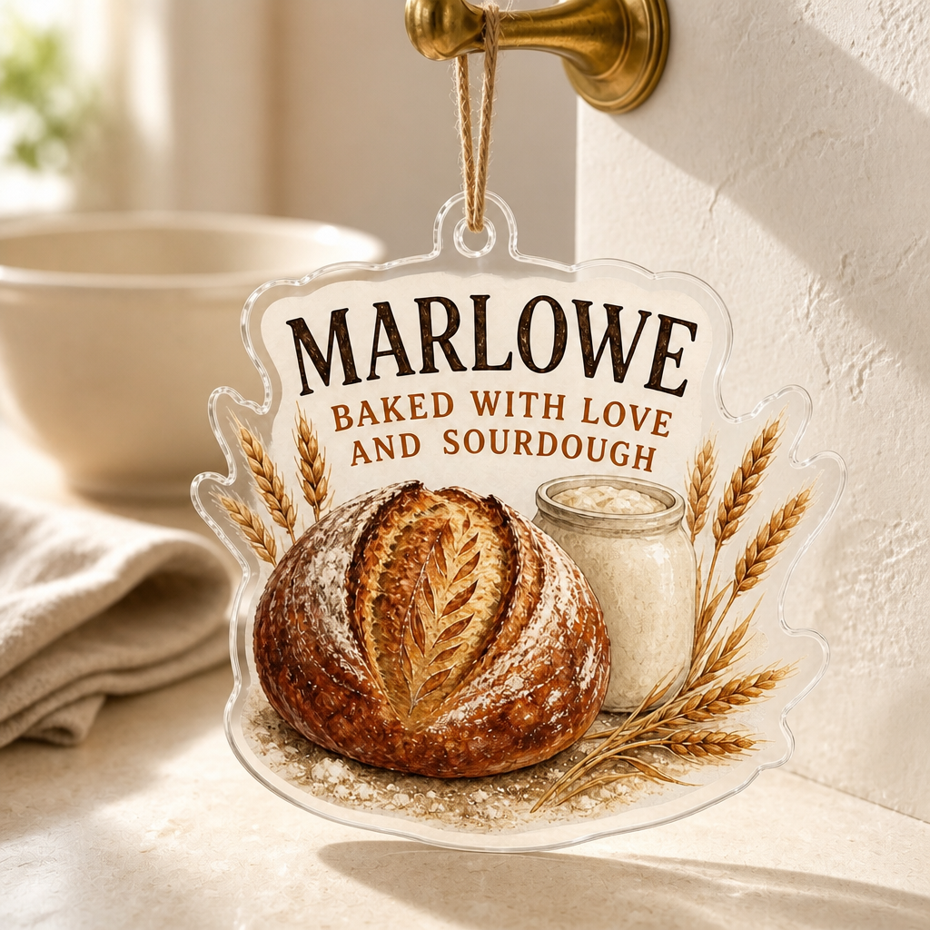 Baked with Love and Sourdough – Personalized Shape Ornament – Christmas Gift For Friends, Hers mockup-product-6a866376c81da78f14943043.png