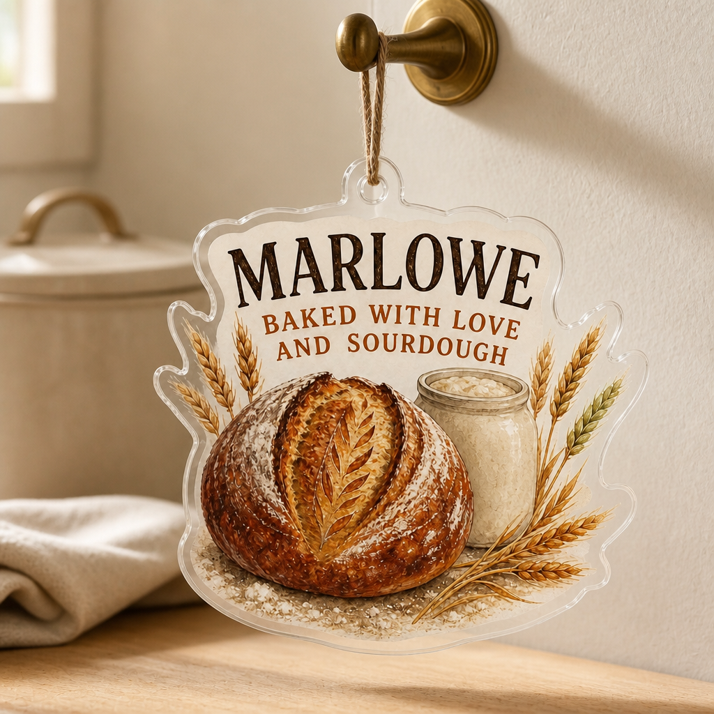Baked with Love and Sourdough – Personalized Shape Ornament – Christmas Gift For Friends, Hers mockup-product-6a8665085dfdfd133e261cb5.png