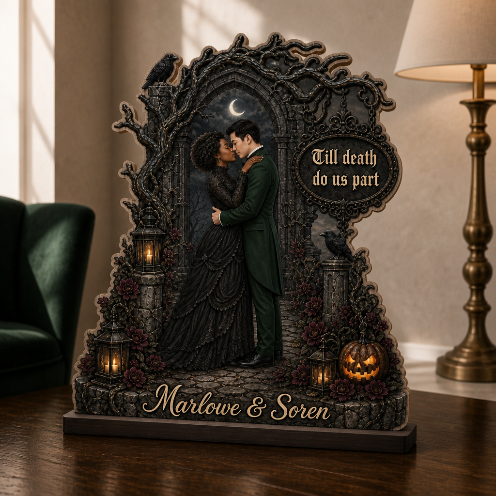 Till death do us part – Personalized Photo 2-Layer Standing Wooden Plaque – Halloween Gift For Couple mockup-product-6a86663ce73d3a4e713e1b23.png