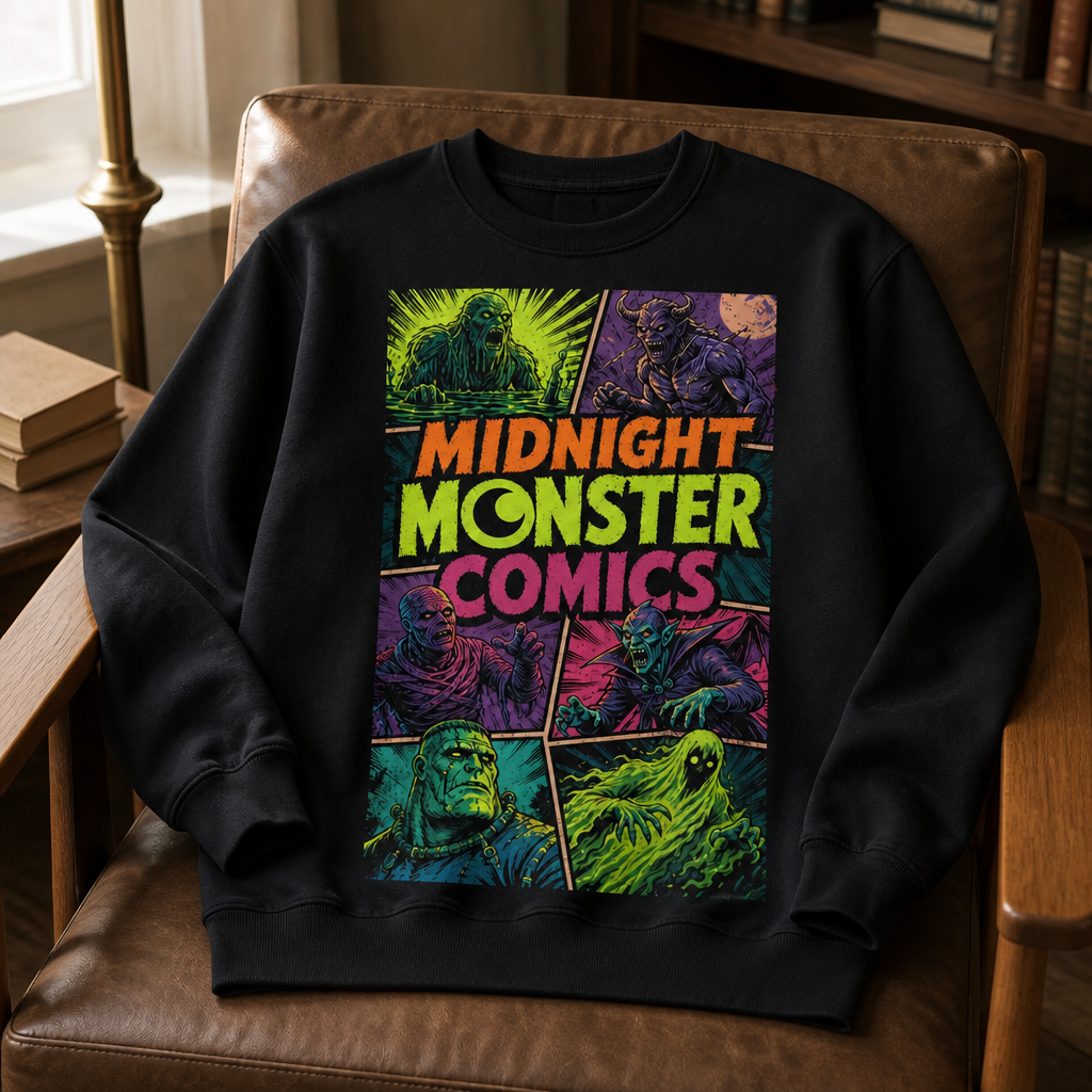 Midnight Monster Comics – Vintage Sweatshirt – Halloween Gift mockup-product-6a86679e05a7a4a8036c3c8a.png