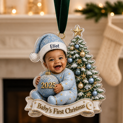 Baby’s First Christmas – Personalized Photo Shape Ornament – Special Christmas Gift mockup-product-6a8667be72af997c00f3d507.png