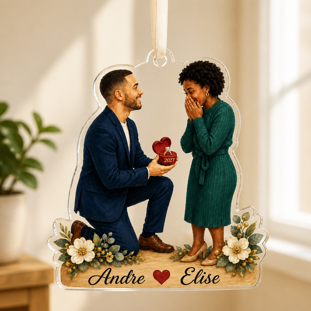 Personalized Proposal Couple Shape Ornament – Custom Engagement Keepsake, Christmas Gift for Newly Engaged Couple mockup-product-6a8668cae73d3a4e713e1b2b.png