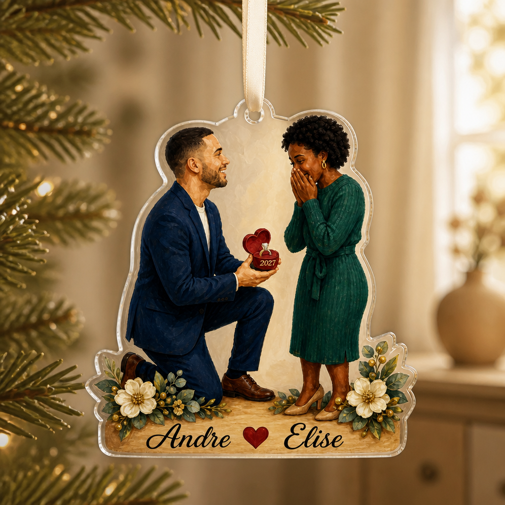 Personalized Proposal Couple Shape Ornament – Custom Engagement Keepsake, Christmas Gift for Newly Engaged Couple mockup-product-6a866b0ee73d3a4e713e1b2e.png
