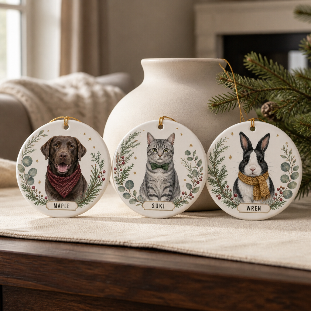 Custom Watercolor Pet Ornament from Photo – Personalized Dog, Cat & Bunny Name Christmas Gift mockup-product-6a86889252872f8de4cf9df4.png