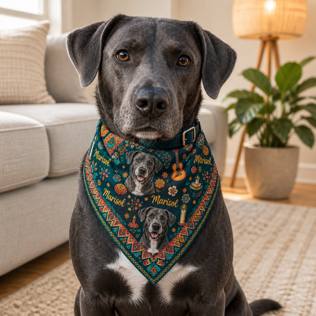 Custom Pet Photo Bandana with Name – Personalized Dia de los Muertos Dog Bandana mockup-product-6a86ae1070849920009bbcb8.png