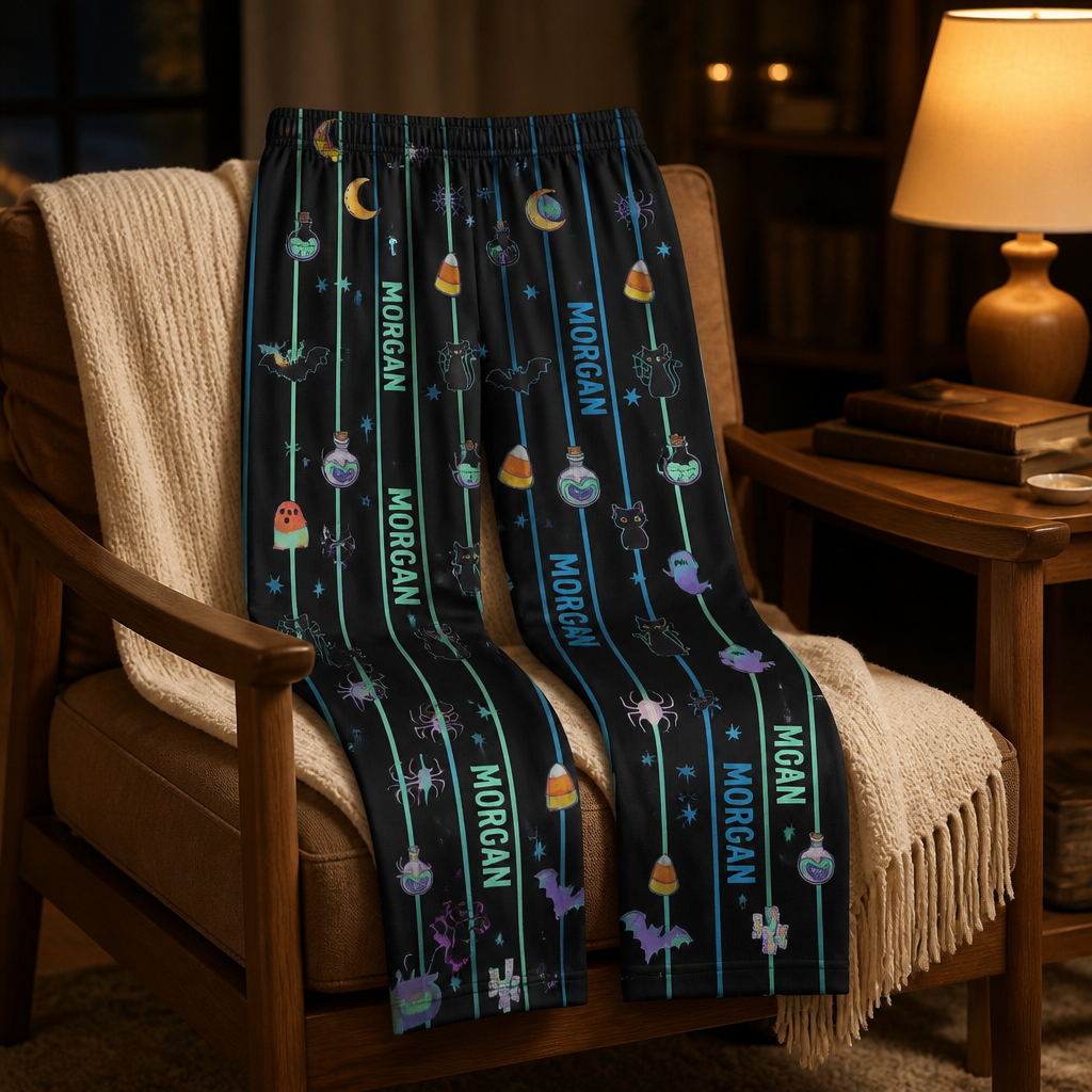Personalized Halloween Family Pajama Pants - Custom Name Spooky Matching Lounge Pants - Gift For Friends, Gift For Family mockup-product-6a871291eb608cf4321af475.png