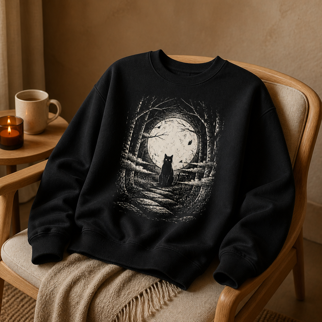 Vintage Black Cat Moon Sweatshirt – Spooky Haunted Forest Halloween Sweater mockup-product-6a87137473ed662b9ad3c3a6.png
