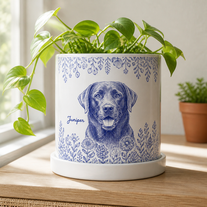 Custom Pet Portrait Plant Pot from Photo – Personalized Dog Name Ceramic Planter mockup-product-6a87b7a69b36ed8539d733be.png