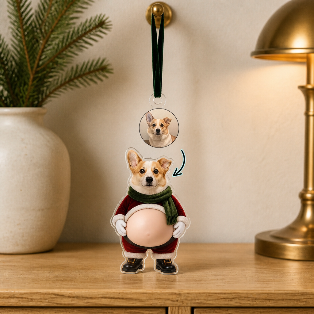 Custom Pet Photo Santa Belly Ornament – Funny Personalized Dog Squishy Belly Christmas Gift mockup-product-6a8821683f2cb761afa6cc93.png