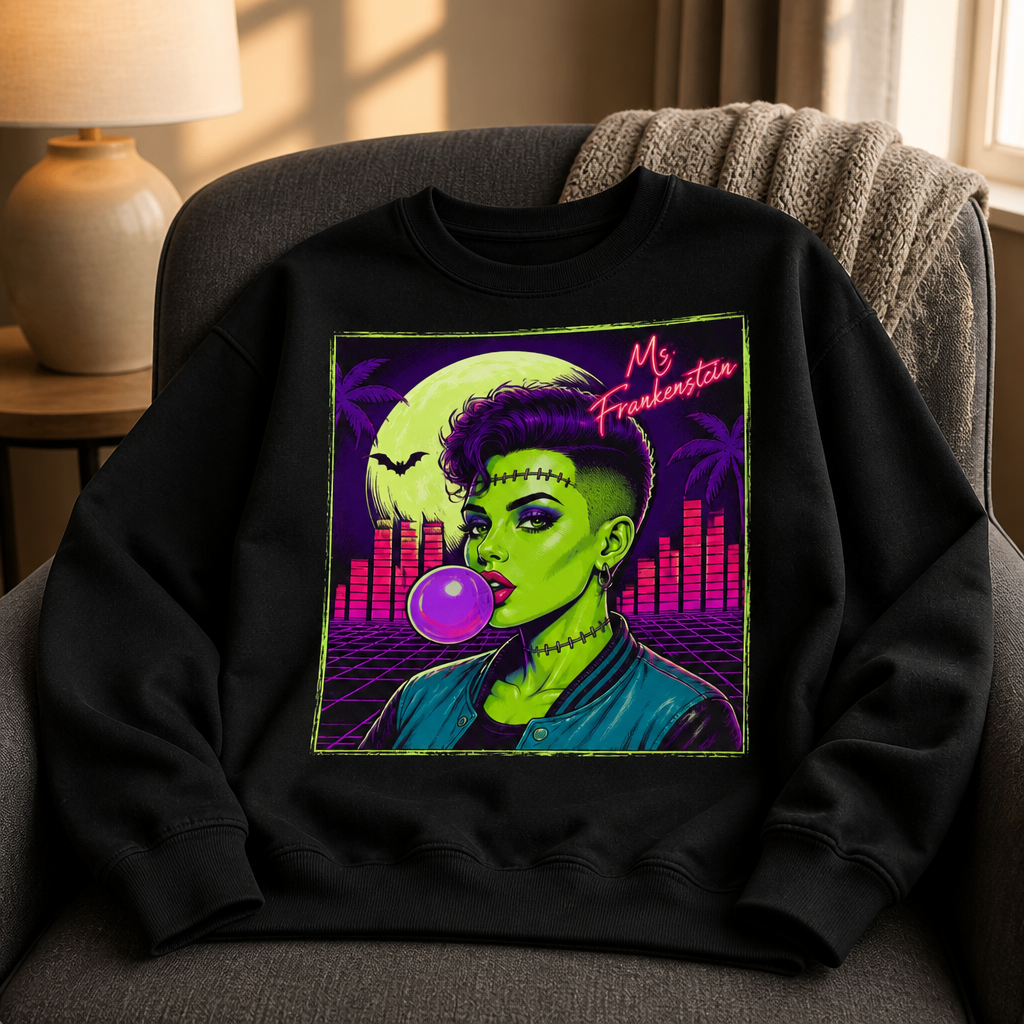 Retro Neon Monster Girl Sweatshirt – 80s Synthwave Halloween Horror Sweater, Vaporwave Spooky Season Shirt mockup-product-6a887a51ca6052787d461299.png