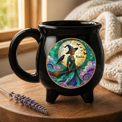 Personalized Moonlit Witch Cauldron Mug – Custom Name Halloween Black Ceramic Witch Mug, Witchy Gift for Her mockup-product-6a89c7c7ebf445519eb3ef4e.png