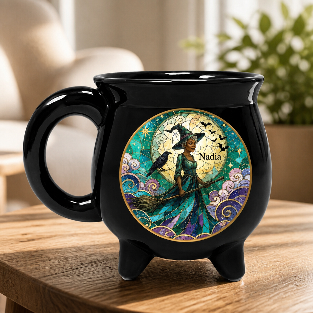 Personalized Moonlit Witch Cauldron Mug – Custom Name Halloween Black Ceramic Witch Mug, Witchy Gift for Her mockup-product-6a89c88ee1cef07182d87472.png