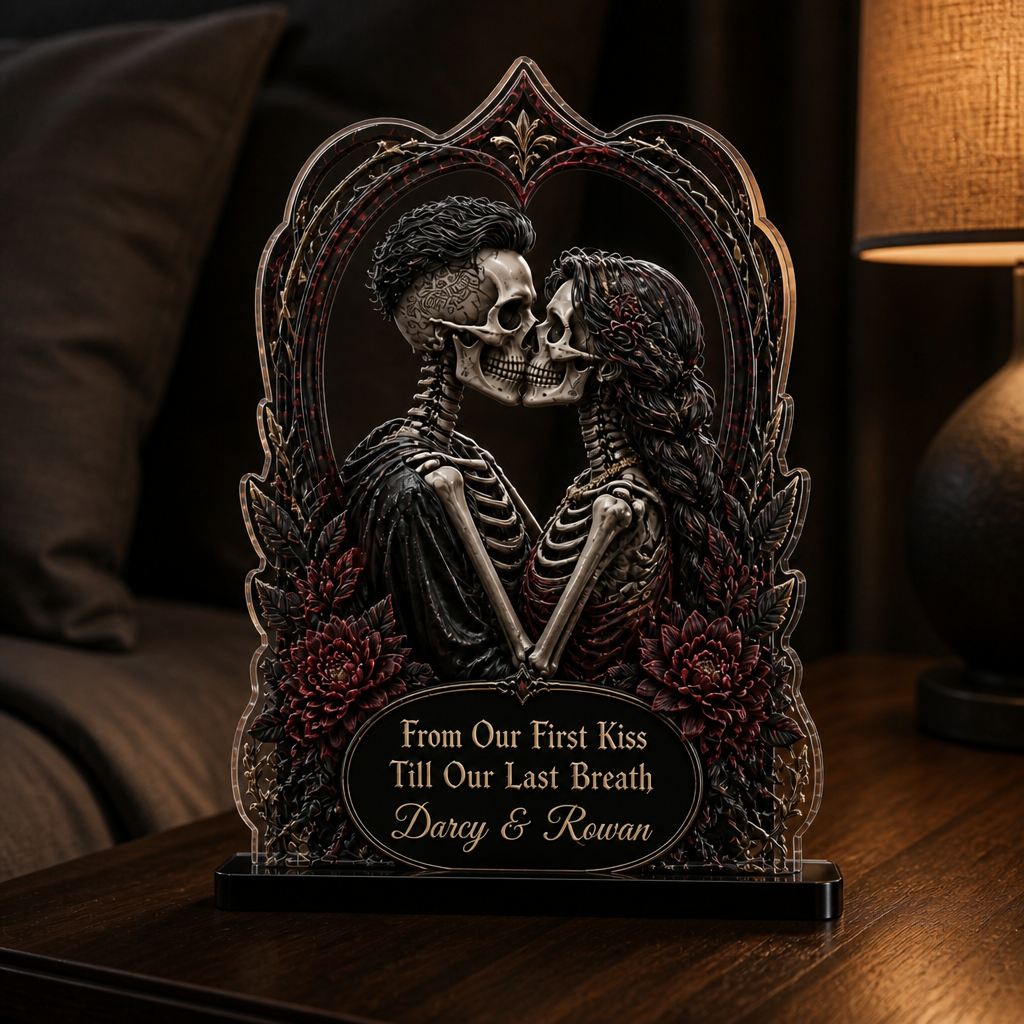 Personalized Gothic Skeleton Couple Acrylic Plaque – Halloween Anniversary Gift for Husband, Wife or Soulmate mockup-product-6a89c8a5867f01155d255a3b.png