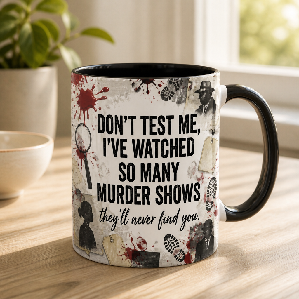 Don’t Test Me, I Watch Murder Shows Mug – Funny Halloween True Crime Gift mockup-product-6a89cd8b3795b014859582b1.png