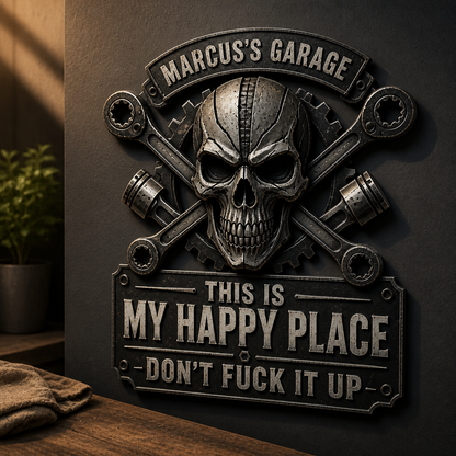 My Garage, My Rules Personalized Metal Sign – Skull Mechanic Wall Decor, Funny Gift for Dad, Husband & Gearheads mockup-product-6a8af5e4229e604db04cd01f.png