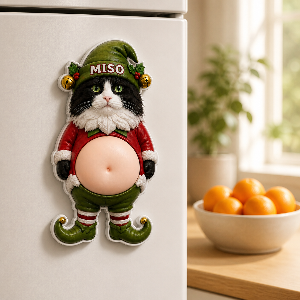 Custom Pet Photo Elf Belly Magnet with Name – Funny Personalized Cat Squishy Belly Christmas Gift mockup-product-6a8d100a9b19c395055a5f42.png