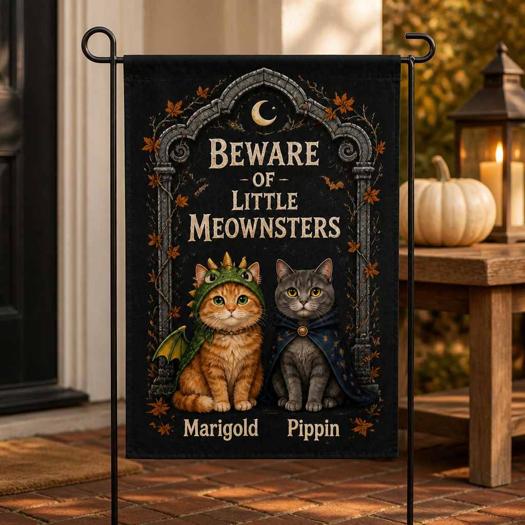 Beware of Little Meownsters – Personalized Photo Flag – Halloween Gift mockup-product-6a8d10919b19c395055a5f45.png
