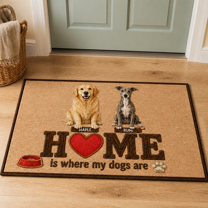 HOME is where my dogs are – Personalized Photo Doormat – Dog Lover Gift mockup-product-6a8d10bc9b19c395055a5f47.png