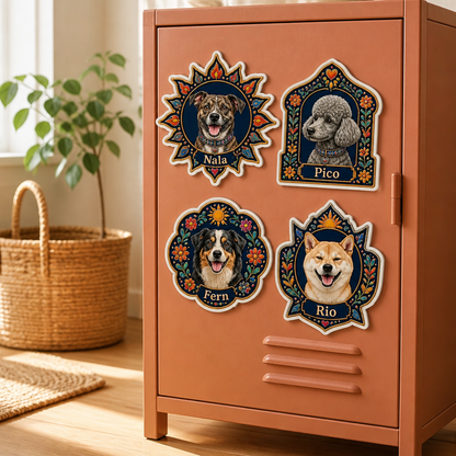 Custom Pet Photo Fridge Magnet with Name – Personalized Folk Art Dog Portrait Magnet mockup-product-6a8d47757f194cc130492811.png