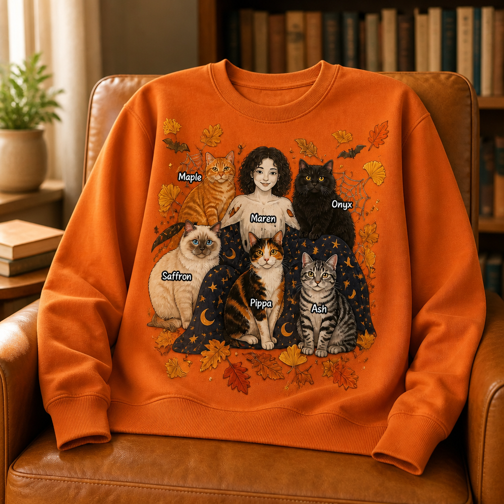 Custom Cat Mom Sweatshirt from Photo – Personalized Halloween Witch & Cats Names Shirt mockup-product-6a8d61e9d6243020775da43d.png