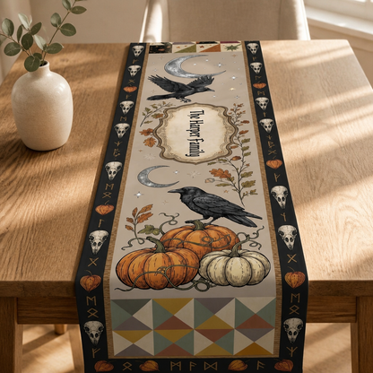 Harvest Moon Raven Personalized Table Runner – Custom Family Name Gothic Fall & Halloween Dining Decor mockup-product-6a8e43f2ed9dbd8c04ba5221.png