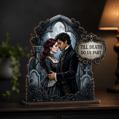 Till Death Do Us Part – Personalized Photo 2-Layer Standing Wooden Plaque – Dark Romance Anniversary & Halloween Gift For Couple mockup-product-6a8e46d06874ebd7ebdd70f3.png