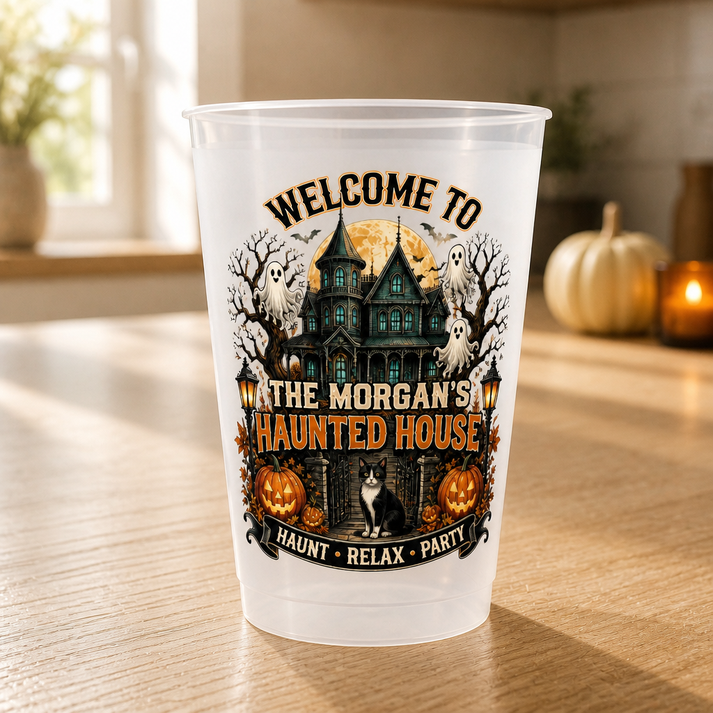 Welcome To – Custom Family Name Halloween Party Personalized Plastic Frosted Water Cup – Halloween Gift mockup-product-6a8e4797b2f5398b2bb5a75f.png