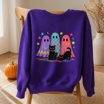 Colorful Ghosts and Black Cats Sweatshirt, Neon Halloween Spooky Season Gift For Hers, Friends mockup-product-6a8e48bb6874ebd7ebdd70fb.png