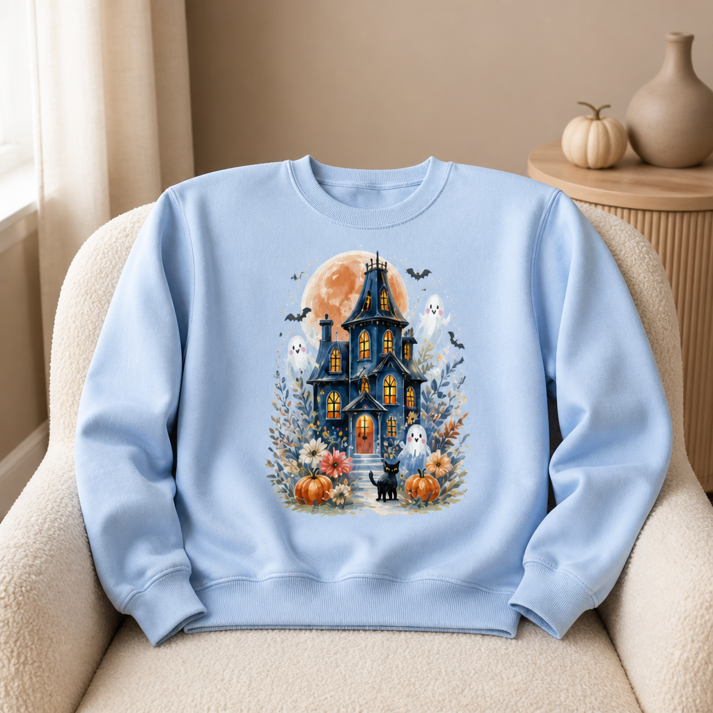 Watercolor Ghost & Pumpkin Halloween Sweater, Whimsical Spooky Season Gift for Her mockup-product-6a8e4b606874ebd7ebdd7104.png