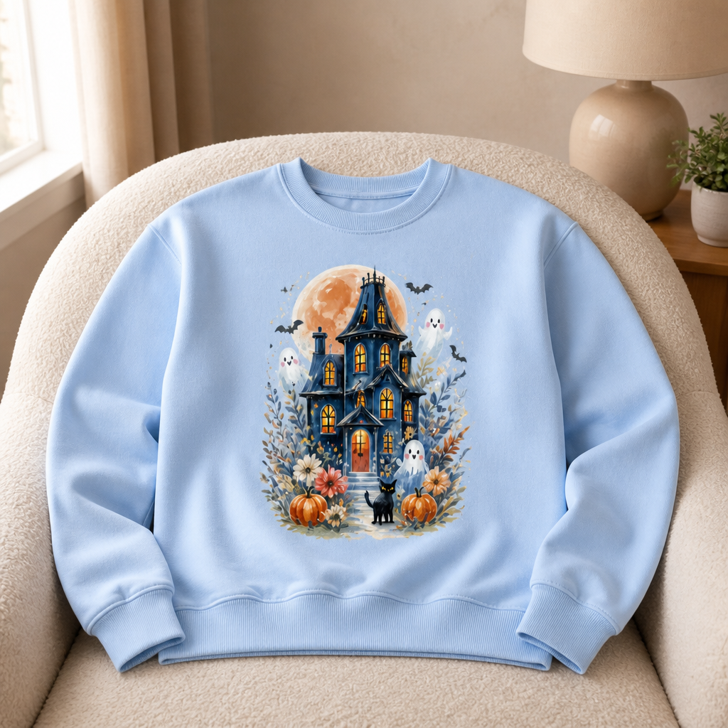 Watercolor Ghost & Pumpkin Halloween Sweater, Whimsical Spooky Season Gift for Her mockup-product-6a8e4c966874ebd7ebdd710c.png